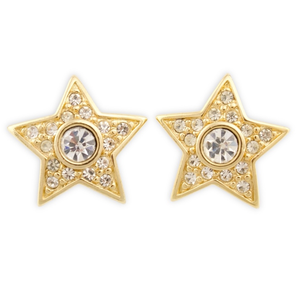Vintage Star Stud Earrings Gold Plated With Rhinestone